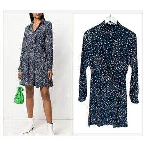 Ganni Dress Womens Size 6 Blue Floral Barra Crepe Total Eclipse Twist Boho